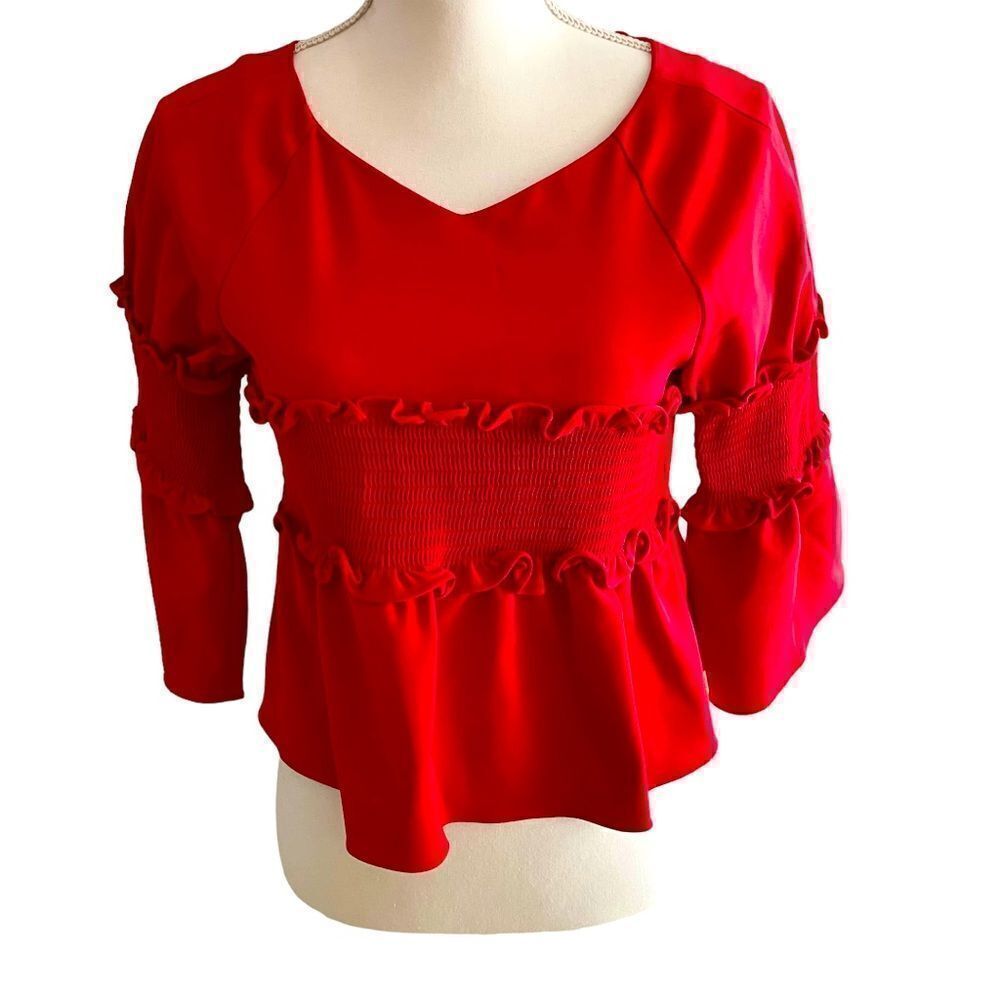 Tibi Red Smocked Crop Top Size XS